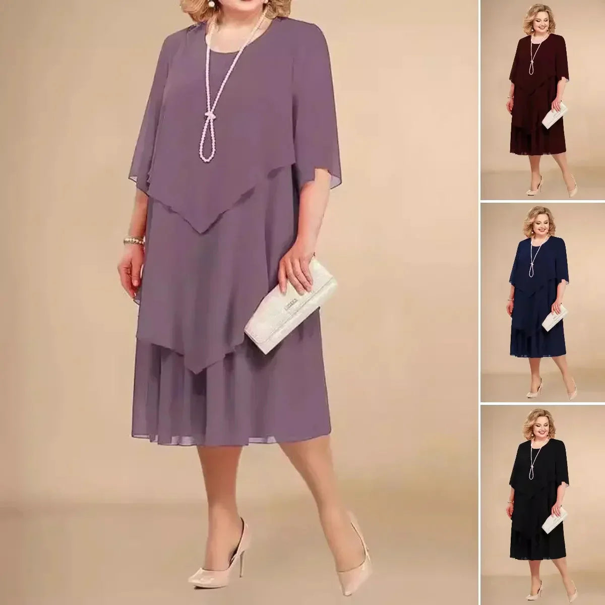 Dames Midi Jurk Chiffon Verfijnde Stijl