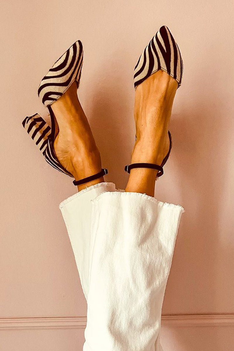 Dames Zebra Sandalen met Bandjes en Stevige Hak