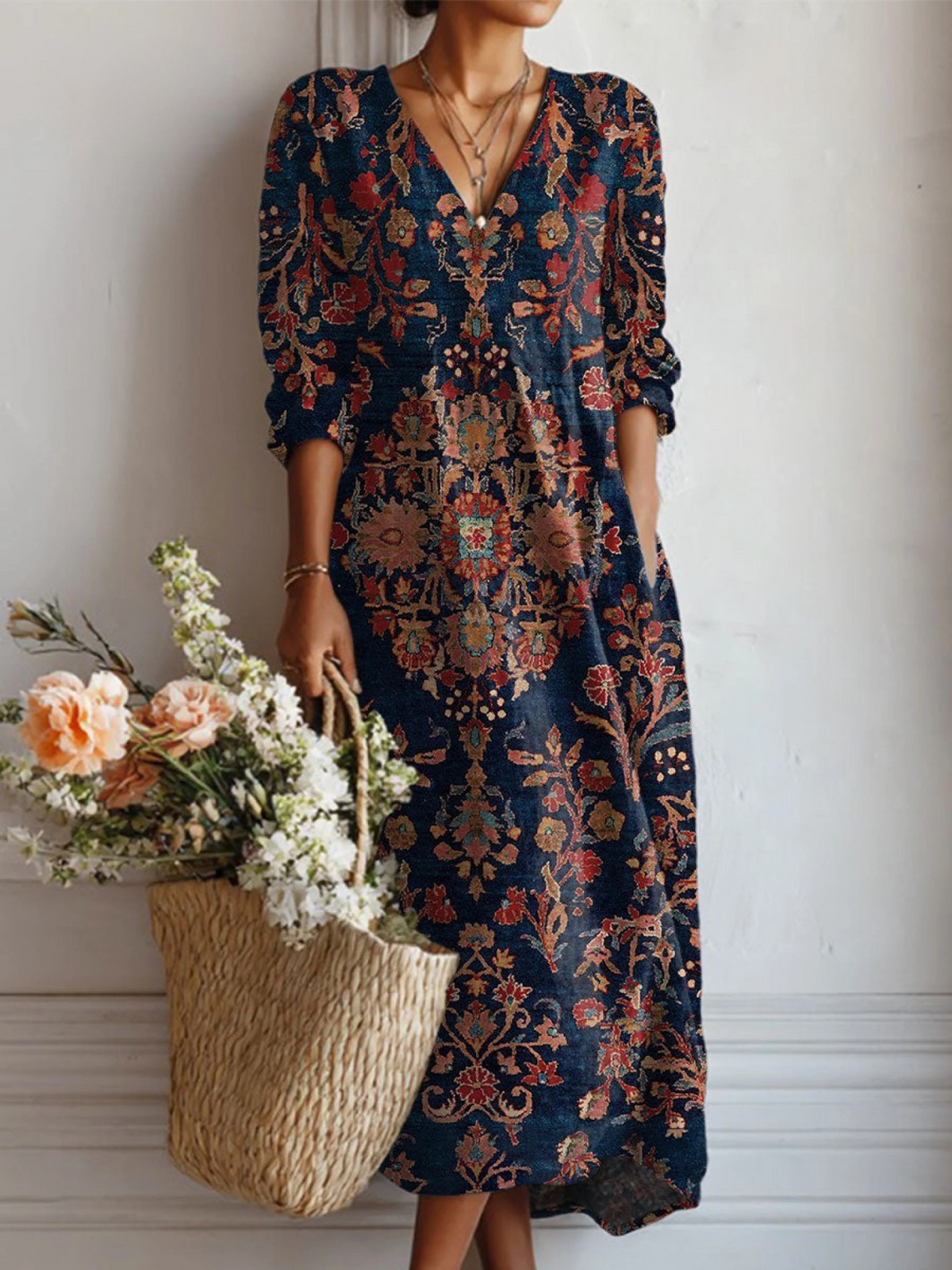 Dames Midi Jurk Mediterrane Kleuren