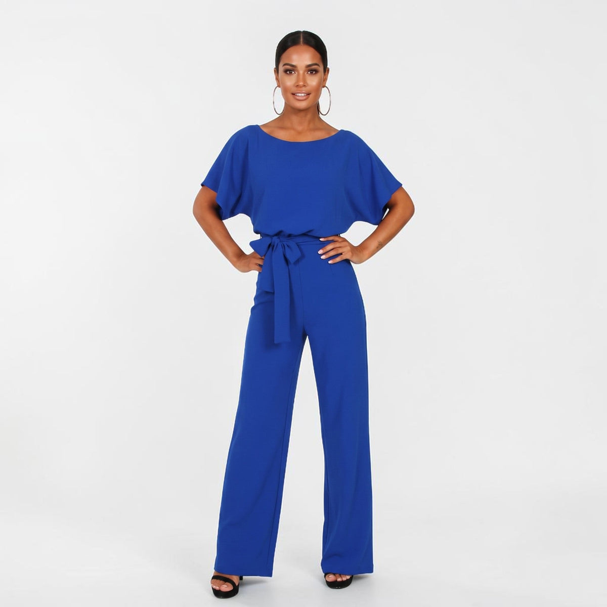 Dames Jumpsuit Met Ceintuur En Wijde Pijpen