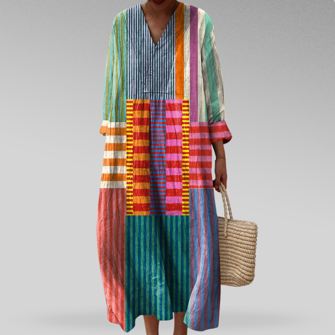 Dames Colorblock Maxi Jurk Luchtig