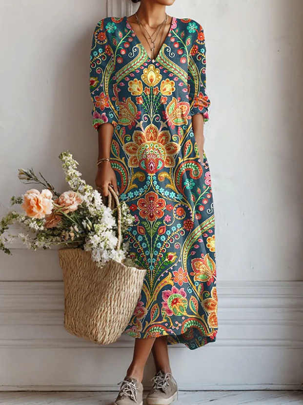 Dames Bohemian Comfort Midi Jurk Mozaïekprint