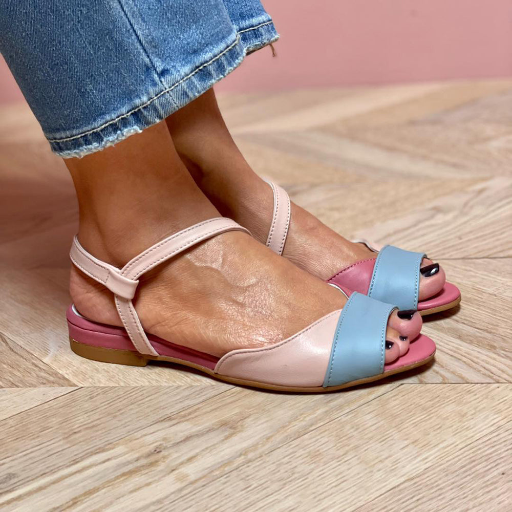 Dames Roze Colorblock Sandalen Asymmetrisch