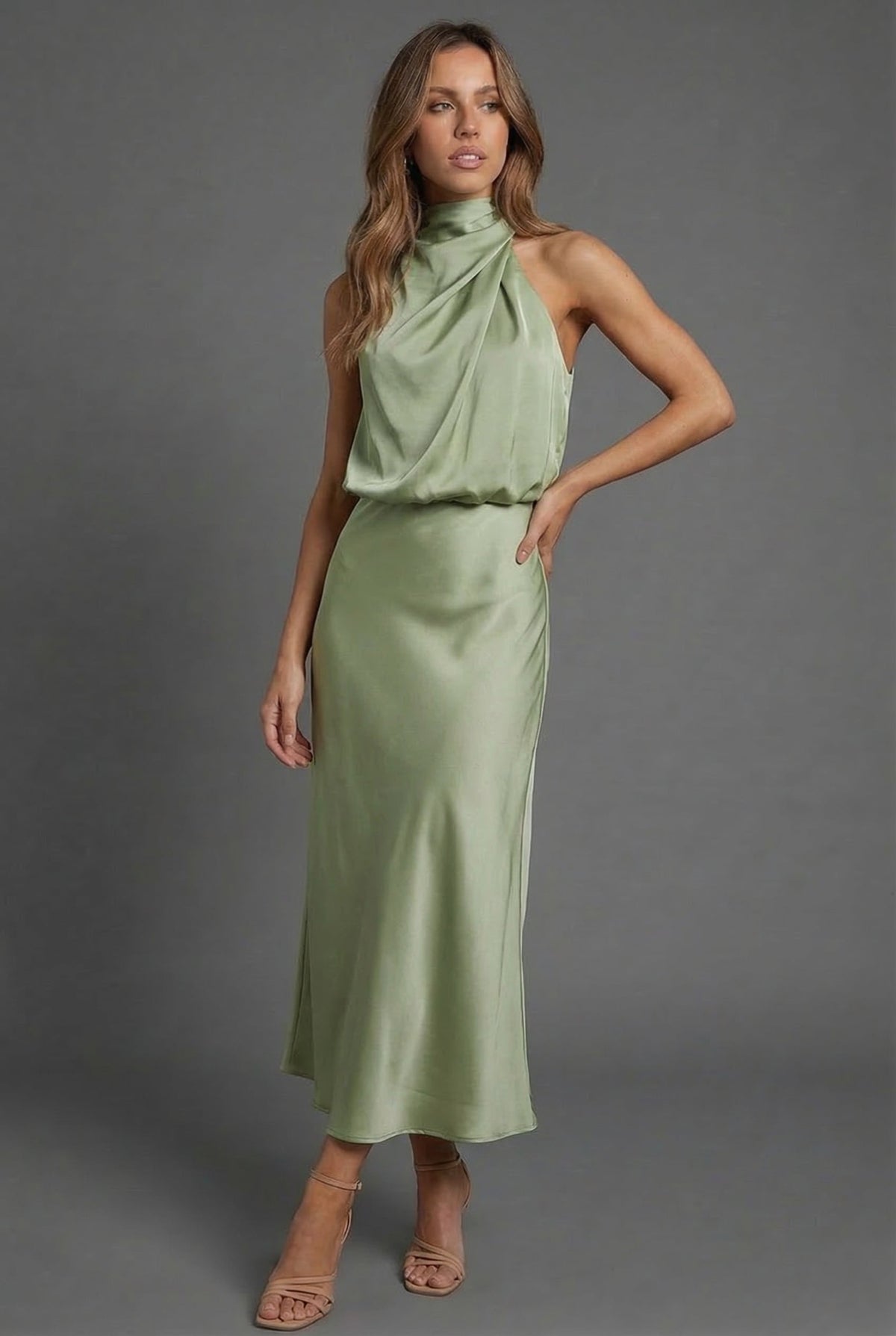 Dames Halter Midi Jurk Satijnen Stijl
