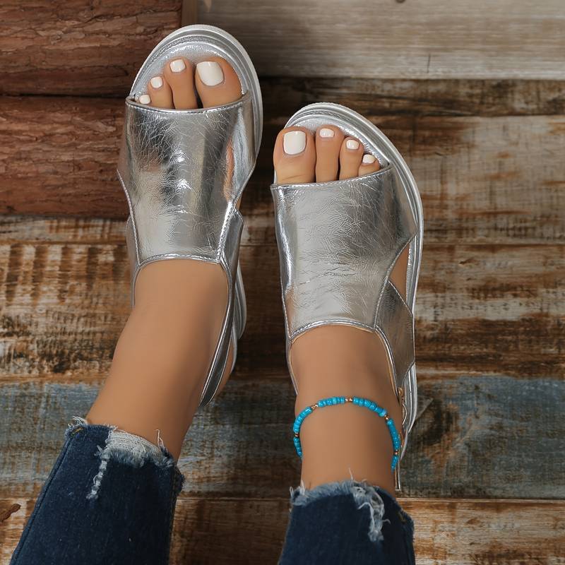 Dames Metallic Platform Slingback Sandalen