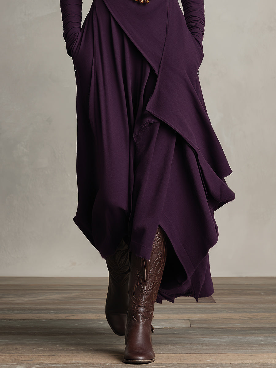 Dames Asymmetrische Gebreide Maxi Jurk met Col
