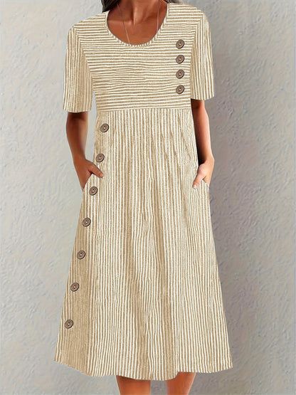 Dames Gestreepte Zomer Midi Jurk