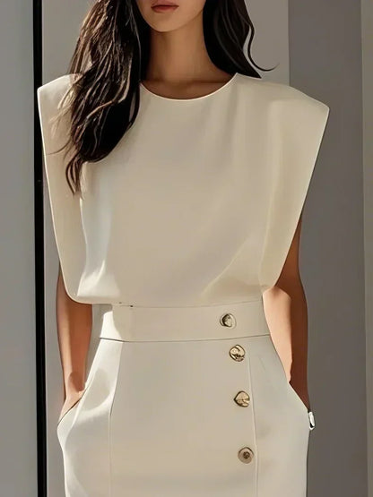Dames Mouwloze Midi Jurk met Zijknopen
