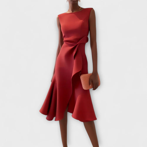 Dames Midi Jurk met Ruffle Zoom en Wikkel Detail