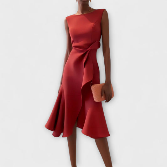 Dames Midi Jurk met Ruffle Zoom en Wikkel Detail
