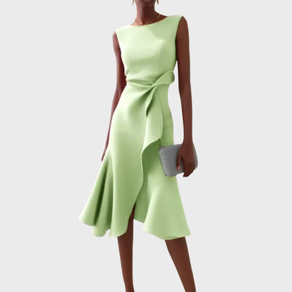 Dames Midi Jurk met Ruffle Zoom en Wikkel Detail