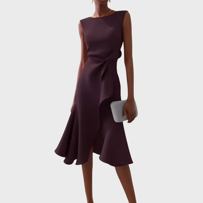 Dames Gedrapeerde Asymmetrische Midi Jurk