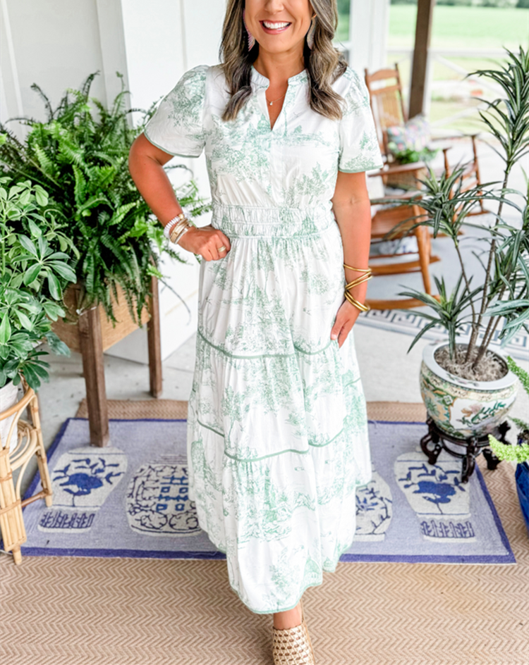 Dames Klassieke Toile Maxi Jurk
