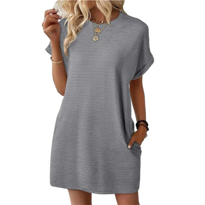 Dames Minimalistische Mini Jurk met Ronde Hals