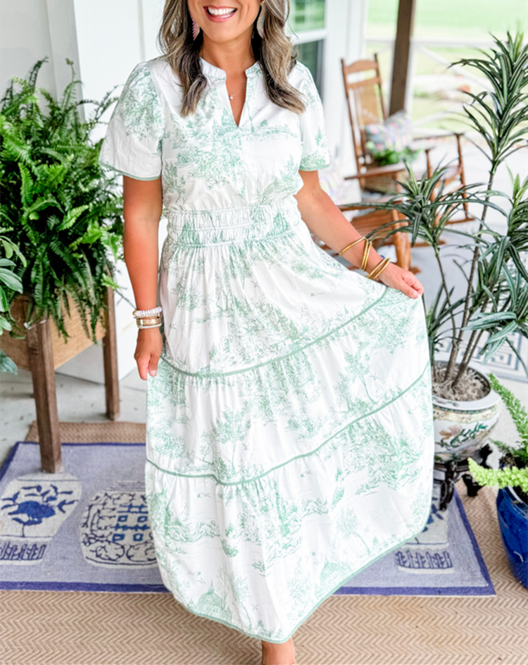 Dames Klassieke Toile Maxi Jurk