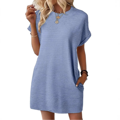 Dames Minimalistische Mini Jurk met Ronde Hals