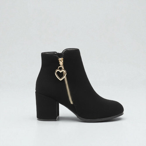 Dames Suède Enkelboots Met Hartdetail