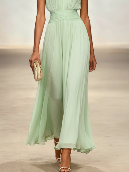 Dames Mouwloze A Lijn Maxi Jurk Chiffon
