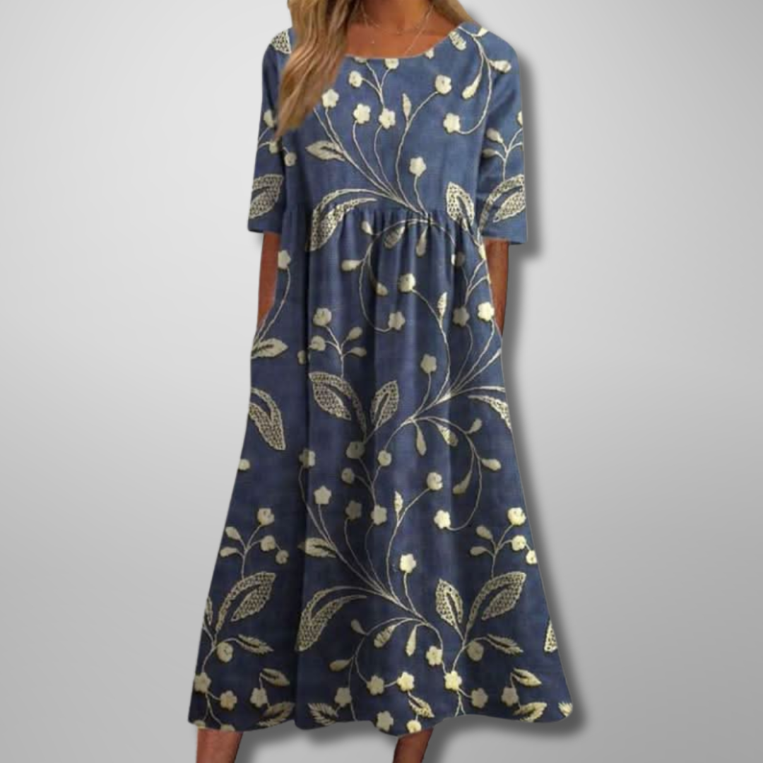 Dames Ontspannen Midi Jurk met Bloemenprint