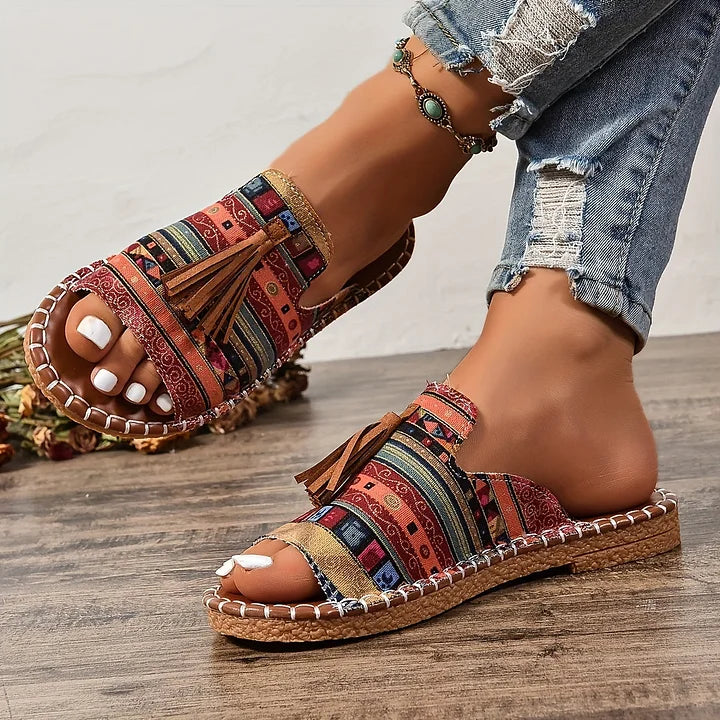 Dames Open Teen Instap Sandalen met Kwastjes