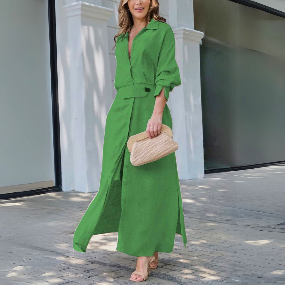 Dames Maxi Jurk met Elegante V Hals
