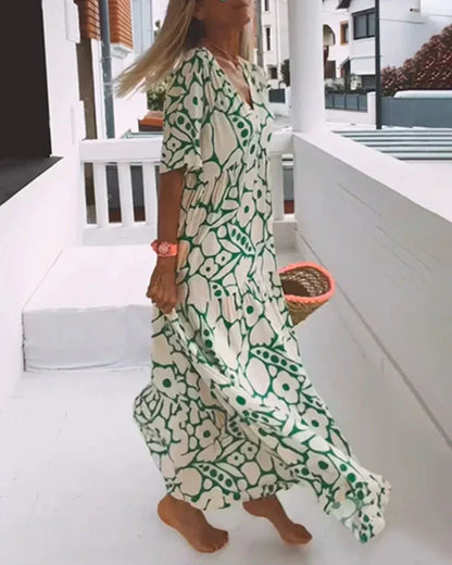 Dames Abstracte Print Maxi Jurk met V Hals
