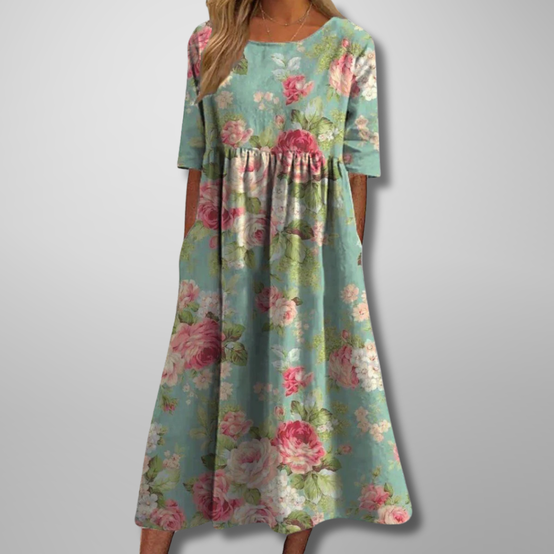 Dames Ontspannen Midi Jurk met Bloemenprint