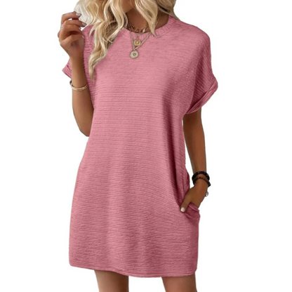Dames Minimalistische Mini Jurk met Ronde Hals