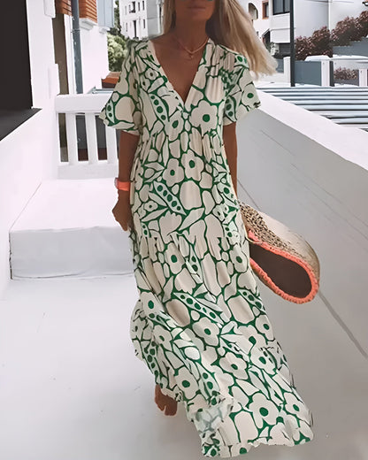 Dames Abstracte Print Maxi Jurk met V Hals