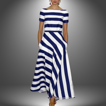 Dames Gestreepte Asymmetrische Midi Jurk