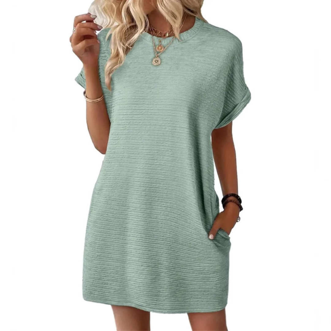 Dames Minimalistische Mini Jurk met Ronde Hals