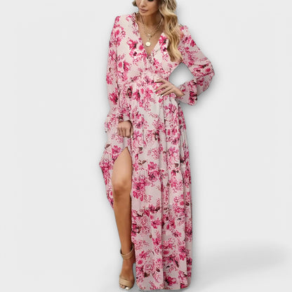 Dames Maxi Jurk V Hals Bloemenprint