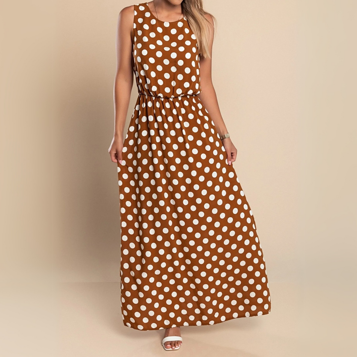 Dames Maxi Jurk Stippenprint