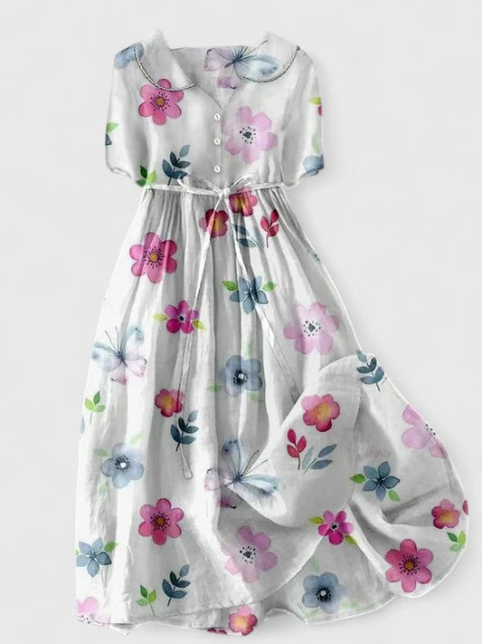 Dames Elegante Bloemenprint Midi Jurk