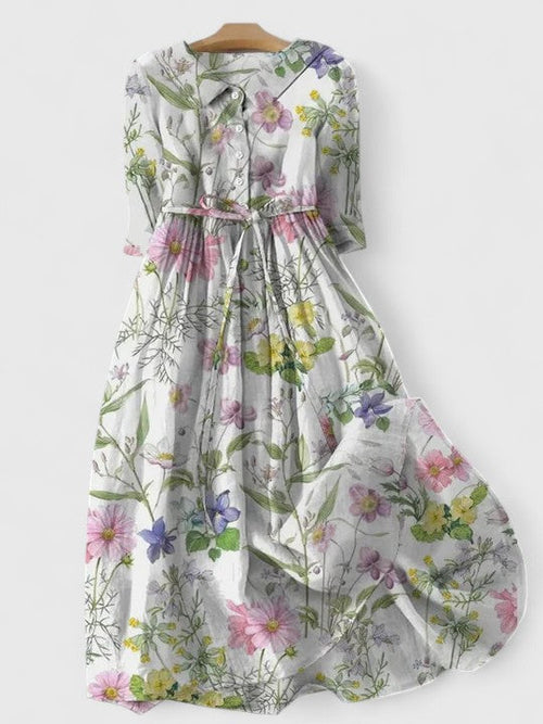 Dames Vintage Bloemenprint Midi Jurk