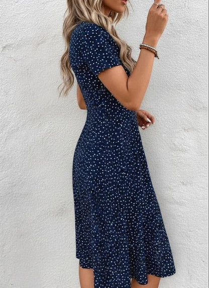 Dames Midi Jurk Stippenprint met Knopen