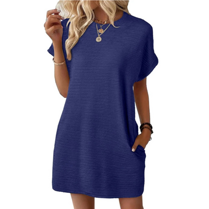 Dames Minimalistische Mini Jurk met Ronde Hals