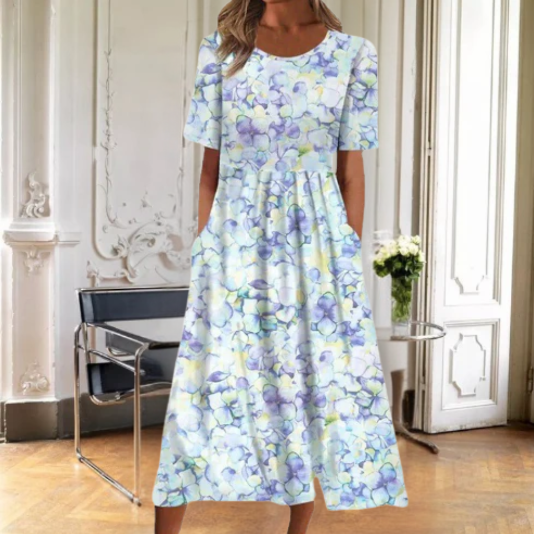 Dames Bloemenprint Midi Jurk Korte Mouwen
