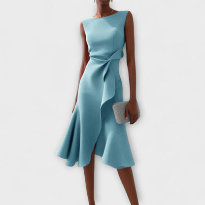 Dames Midi Jurk met Ruffle Zoom en Wikkel Detail