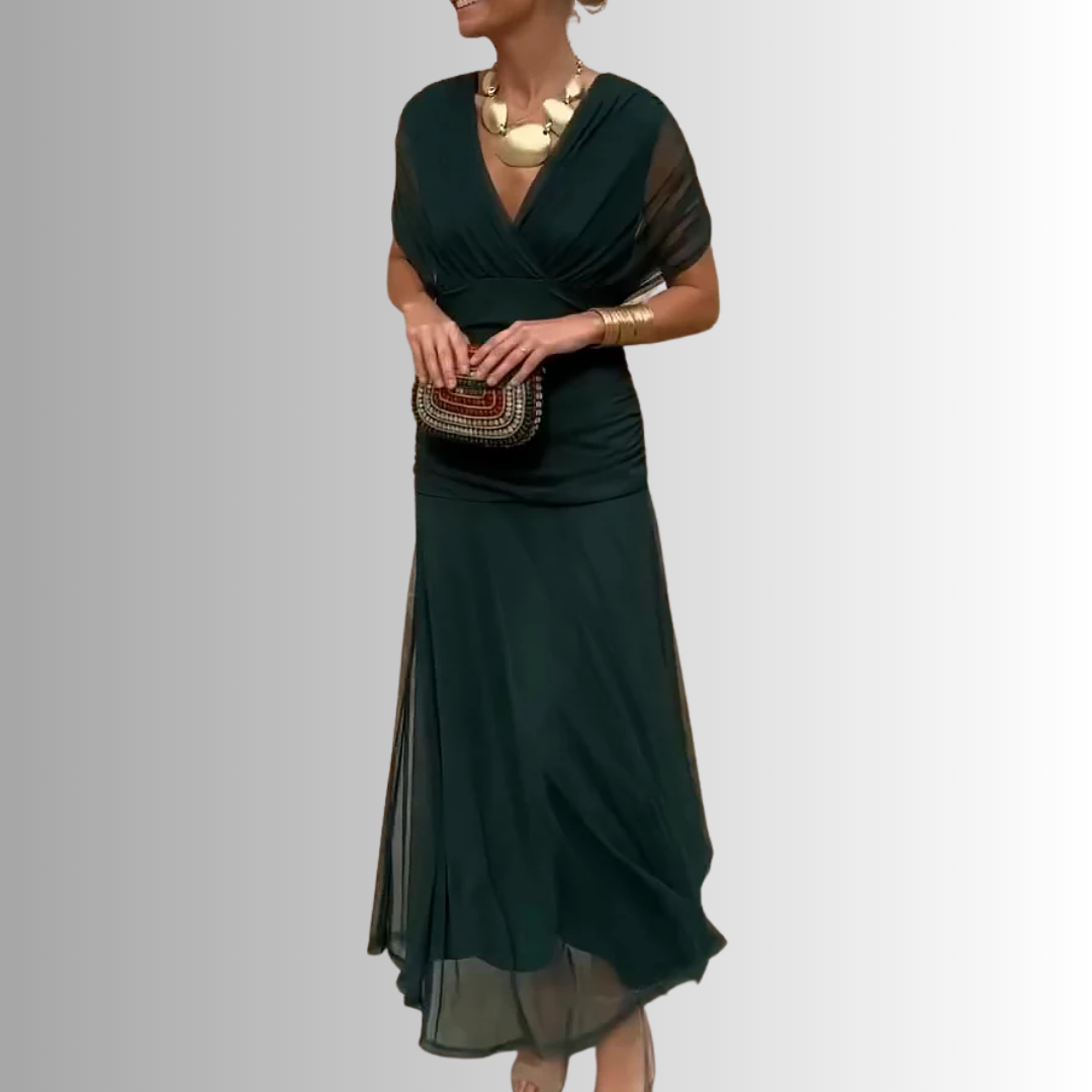 Dames Gedrapeerde Maxi Jurk met V Hals