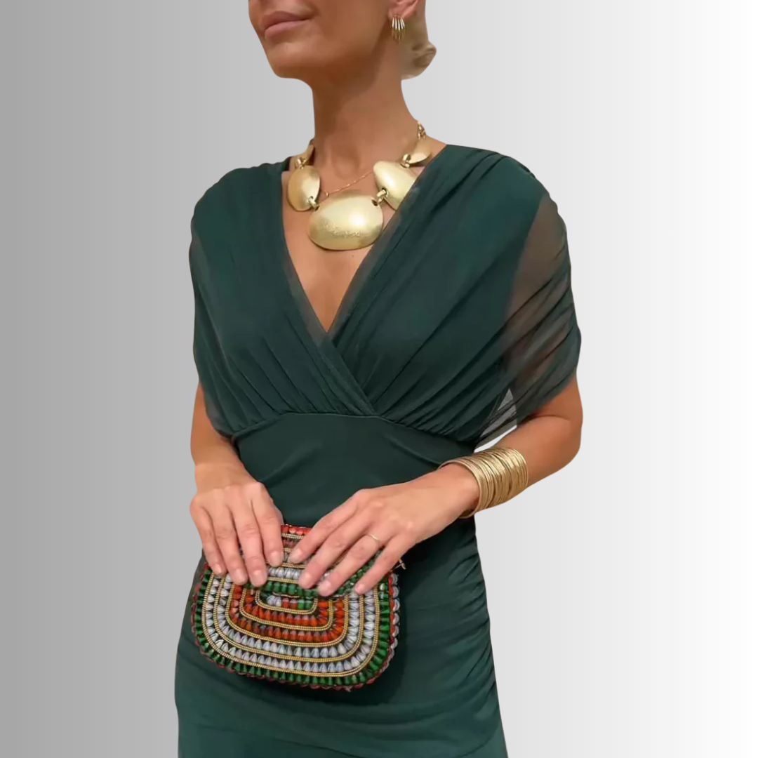Dames Gedrapeerde Maxi Jurk met V Hals