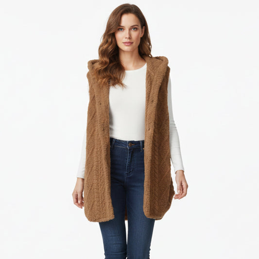 Dames Gebreid Vest met Capuchon Relaxed Fit