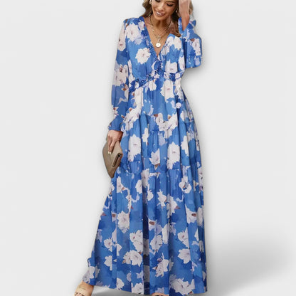 Dames Maxi Jurk V Hals Bloemenprint
