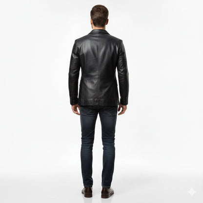 Heren Lange Leren Jas Relaxed Fit