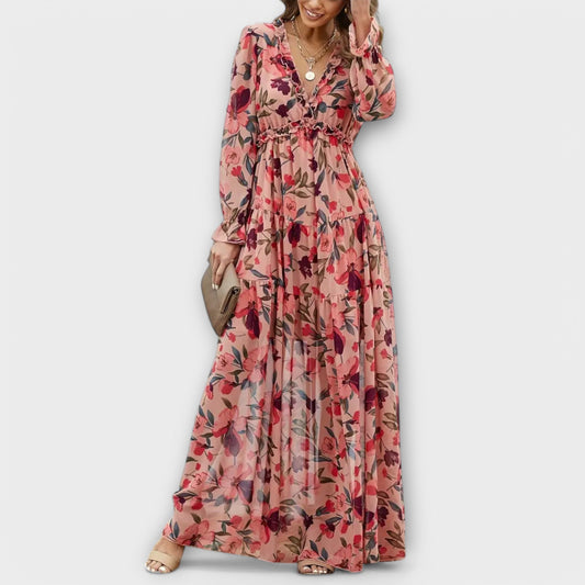 Dames Maxi Jurk V Hals Bloemenprint