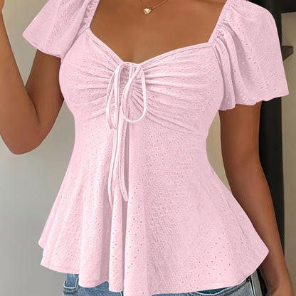 Dames Zomer Blouse Met Trekkoord En V Hals