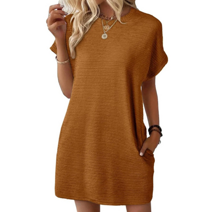 Dames Minimalistische Mini Jurk met Ronde Hals