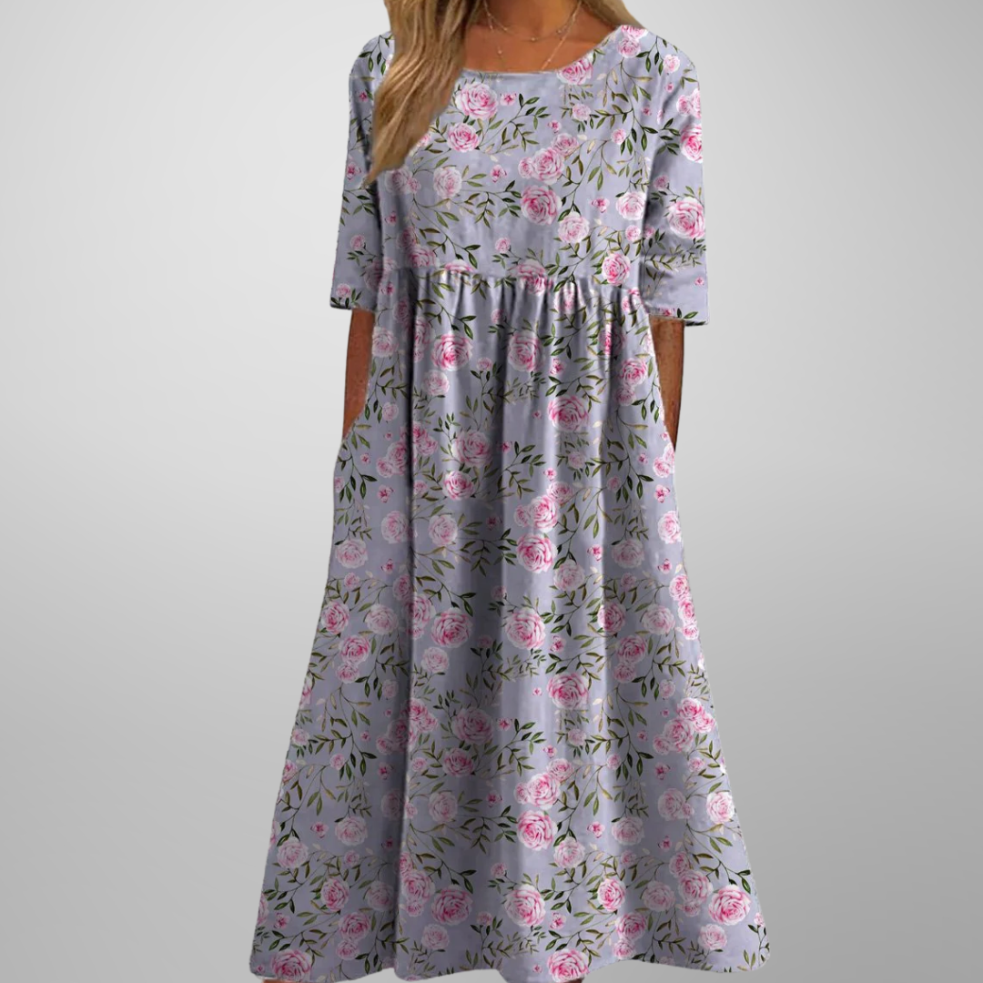 Dames Ontspannen Midi Jurk met Bloemenprint