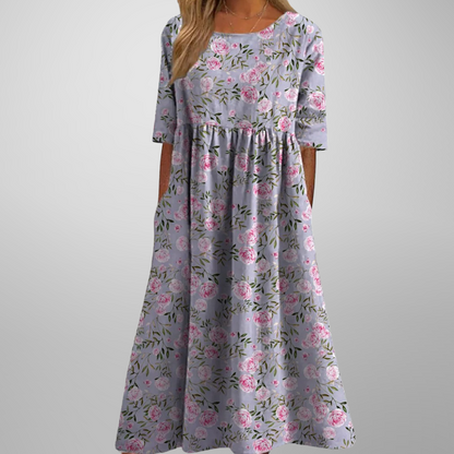 Dames Ontspannen Midi Jurk met Bloemenprint