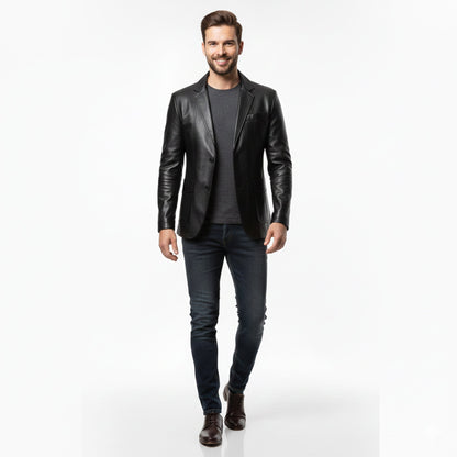 Heren Lange Leren Jas Relaxed Fit